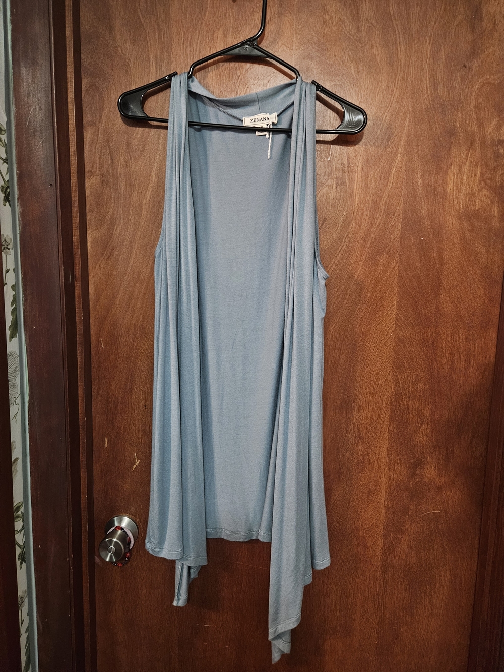 Zenana Outfitters Sky Blue Sleeveless Draped Open Front Cardigan Tank
